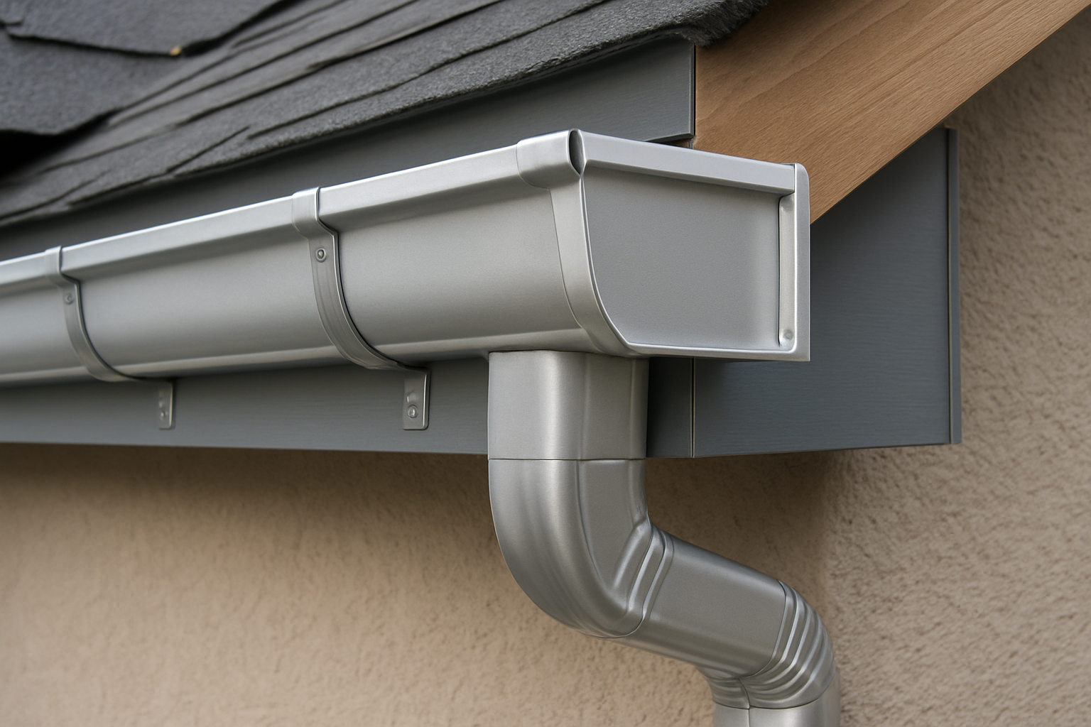 Detalle de canaletas de aluminio recién instaladas