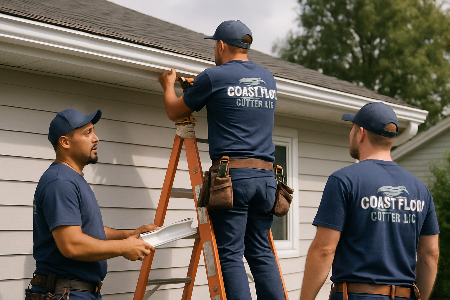 Equipo de Coast Flow Gutter LLC trabajando en el sistema de drenaje