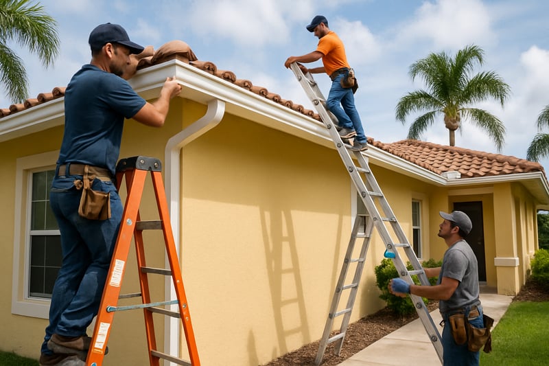 Equipo instalando canaletas en una casa en Florida