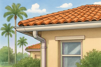 Ilustración de canaletas de lluvia instaladas en una casa en Florida