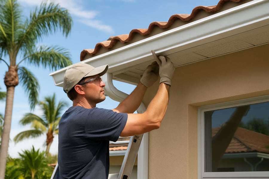 Instalación de canaletas de aluminio en una casa de Florida